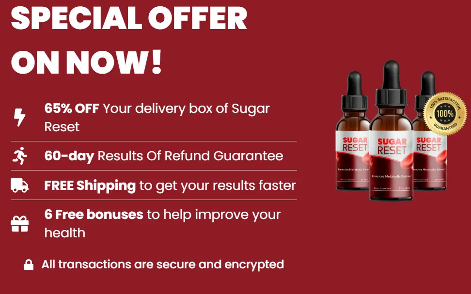 Sugar Reset special offer: 65% off, 60-day refund guarantee, free shipping and six free bonuses